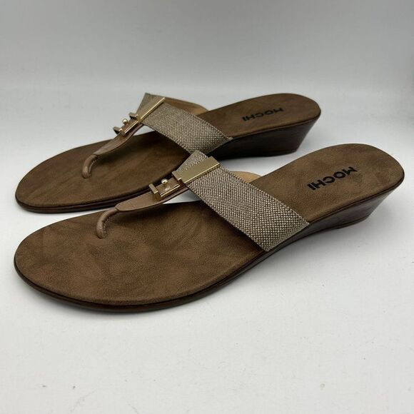 Mochi 39 US Size 8 Brown‎ Faux Wood Thong Flip Flop Sandals Slip On Shoes Summer - Picture 1 of 10